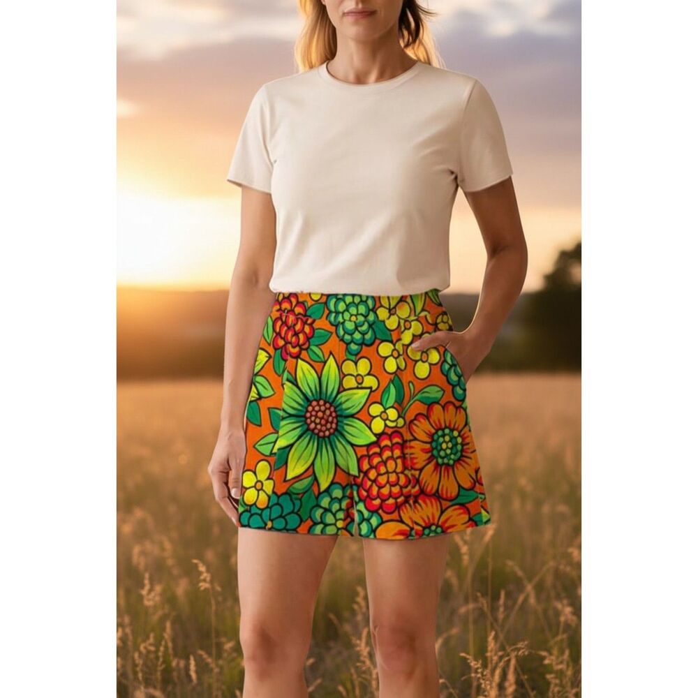 Margot Club Shorts | 70s Retro Print | Pull-On Scuba Shorts | Made in Canada